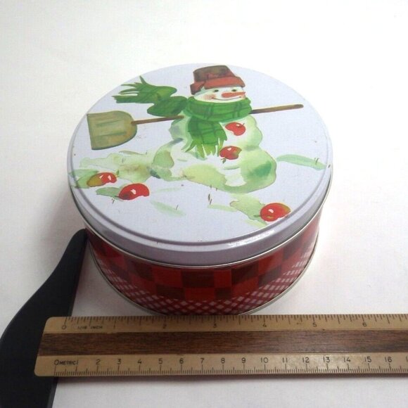 Christmas Cookie Tin Winter Scenery Snowman Hallmark Jan Karon - Picture 2 of 3